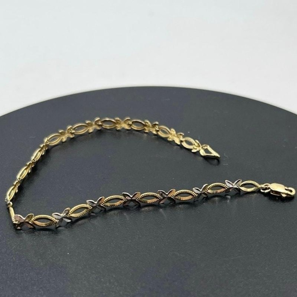 Vintage 14K Two-Tone‎ Gold Infinity X-O Link Bracelet 7.5" Yellow White Gold